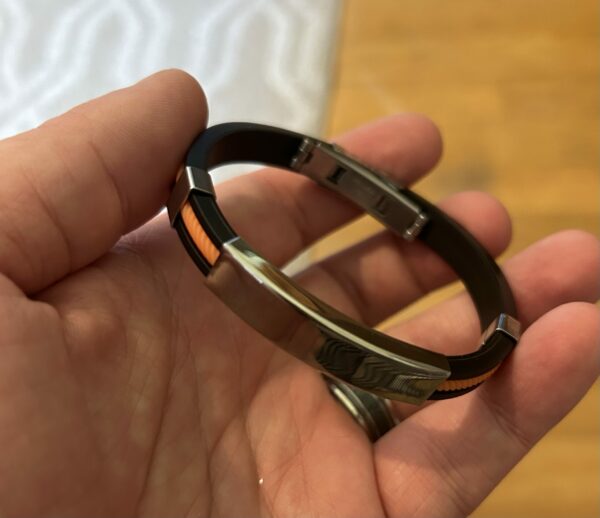 Men’s Orange/Black Rubber & Metal Bracelet