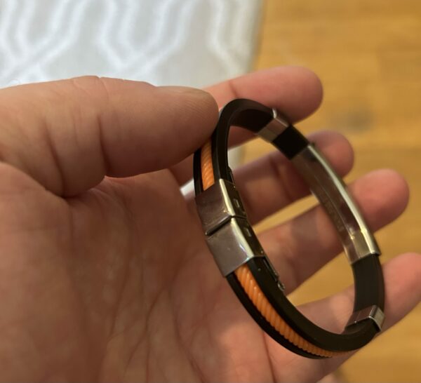 Men’s Orange/Black Rubber & Metal Bracelet - Image 2