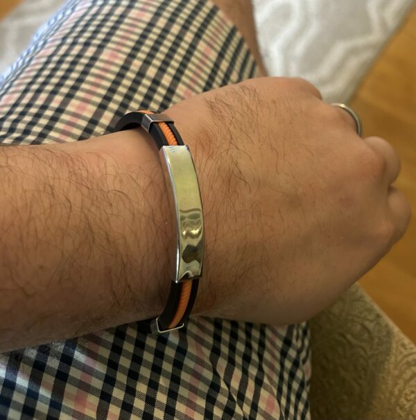 Men’s Orange/Black Rubber & Metal Bracelet - Image 3