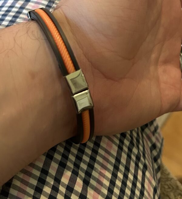 Men’s Orange/Black Rubber & Metal Bracelet - Image 4