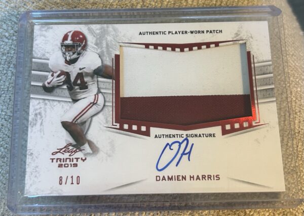 Damien Harris 2019 Leaf Trinity RPA Rookie Patch Auto SSP 8/10