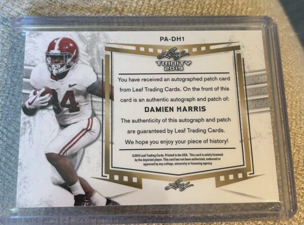 Damien Harris 2019 Leaf Trinity RPA Rookie Patch Auto SSP 8/10 - Image 2