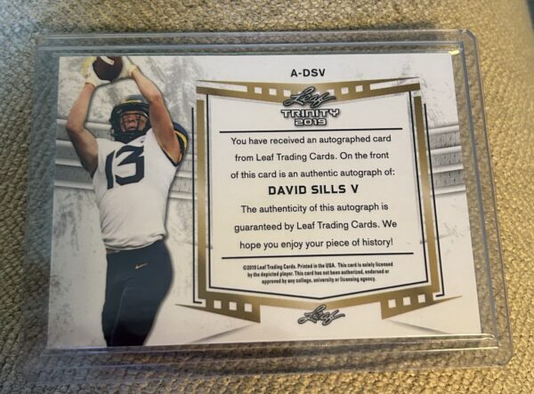 David Sills V 2019 Leaf Trinity Rookie Auto /60 w/custom inscription - Image 2