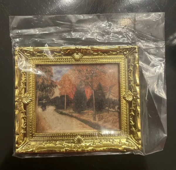 Dollhouse Miniature Painting 3”x2.5” Trees On A Lane