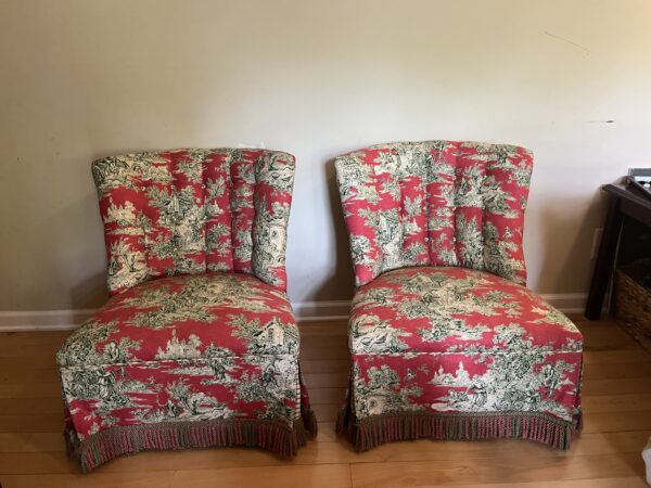 Set of Two Custom Toile Chairs