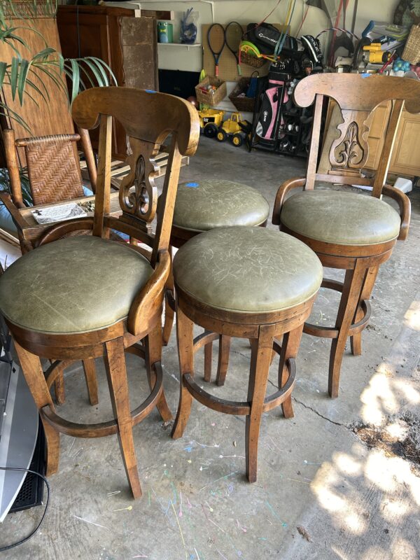 Set of 6 Leather + Wood Barstools - Image 6