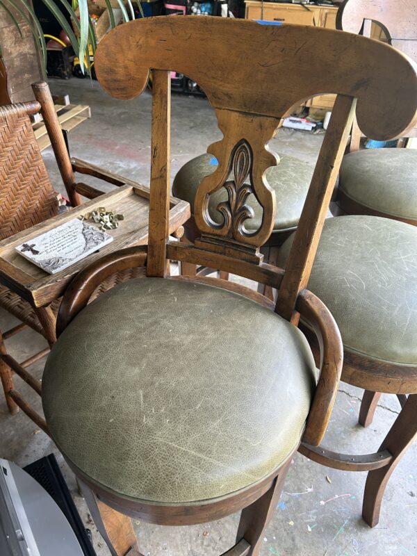 Set of 6 Leather + Wood Barstools