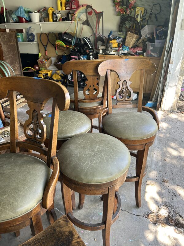 Set of 6 Leather + Wood Barstools - Image 7