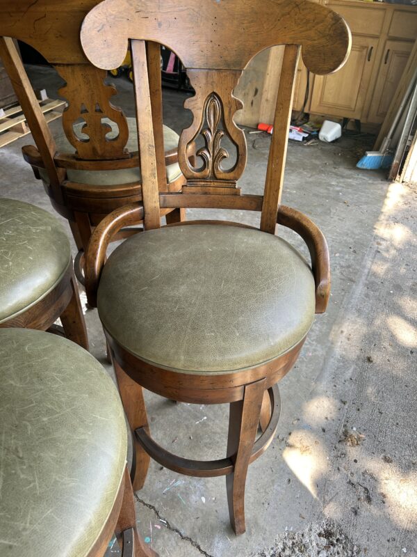 Set of 6 Leather + Wood Barstools - Image 2