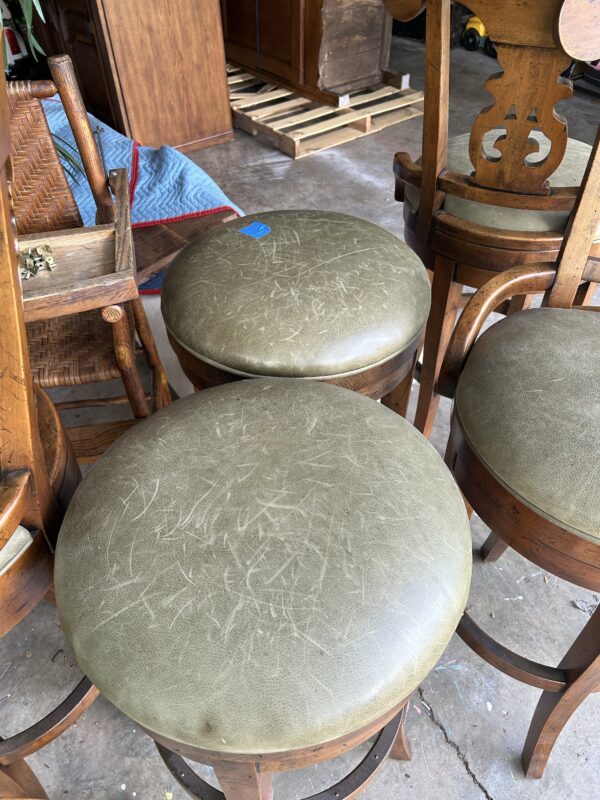 Set of 6 Leather + Wood Barstools - Image 9