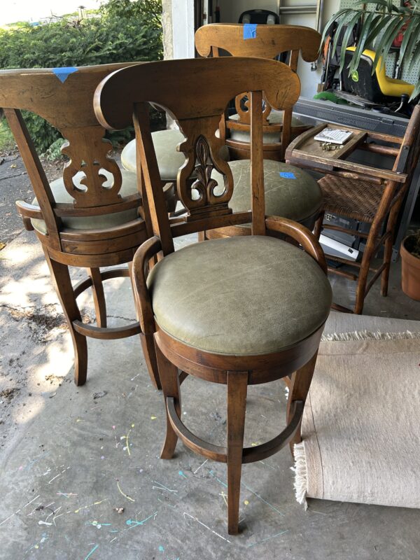 Set of 6 Leather + Wood Barstools - Image 3