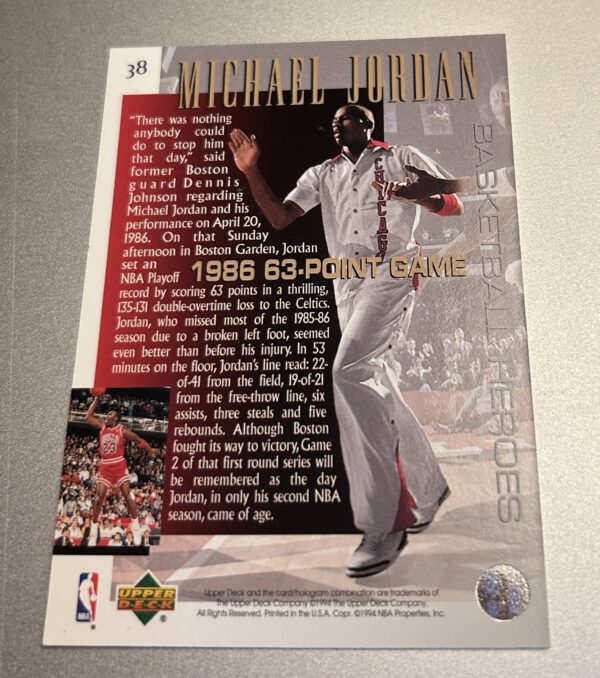 Michael Jordan 1994-95 Upper Deck Basketball Heroes #38 - Image 2